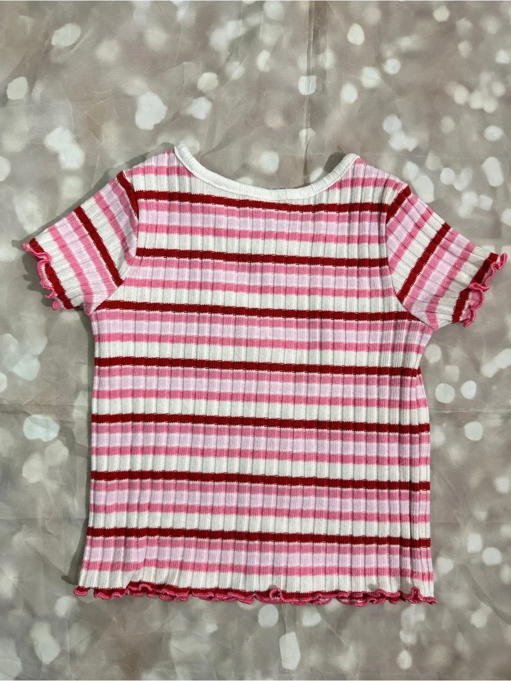 Old Navy Pink, Red & White Ribbed Button-Front Kids Tee